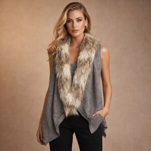 Skies Are Blue Gray Knit with Faux Fur Accent